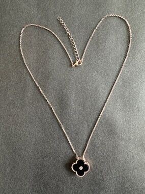 Rose gold over Sterling silver Black Clover with diamond Pendant necklace